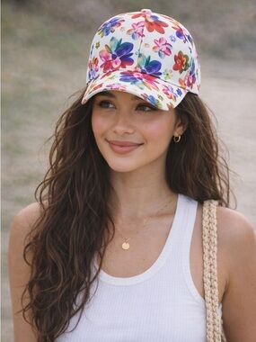 Colorful Floral Baseball Cap Women | Rainbow Flower Adjustable Summer Hat NEW